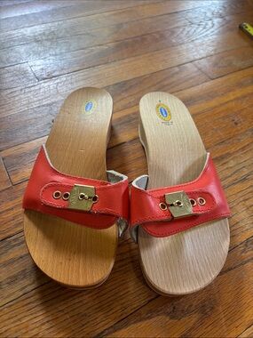 Dr. Scholl's Coral Red original made in Italy wood exercise sandals